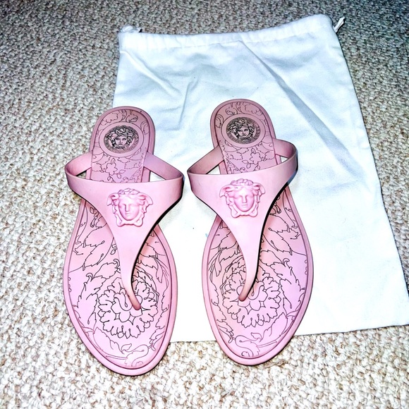 Versace Pink Medusa Floral Sandals - Picture 1 of 4